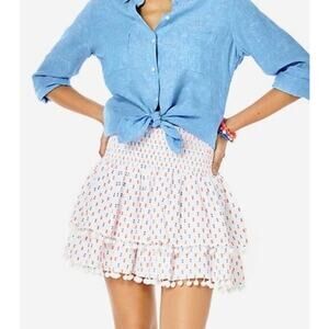 NWT Lilly Pulitzer Ethenia Resort White Neon Gauzy Clip Skirt Size Large